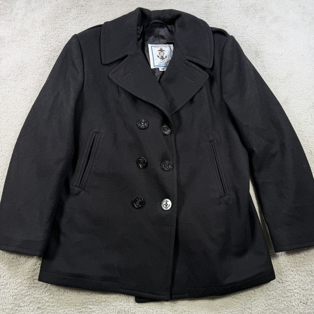 Sterlingwear Peacoat Womens Large 16R Black Wool Anchor Collection Navy Military
